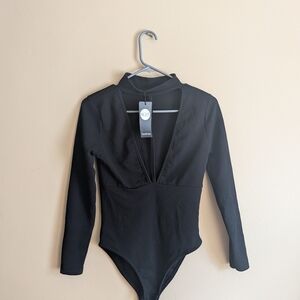 Boohoo Black Long Sleeve Plunge Bodysuit
